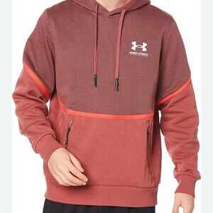 Under Armour UA Rival Fleece AMP ColdGear Hoodie Mens M Red Two-Tone Logo